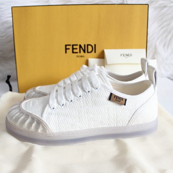 Fendi Promenade FF Logo White Canvas Clear Lace Up Low-Top Sneakers - Picture 6 of 14
